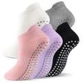 5 Pairs Pilates Socks with Grips for Women Non Slip Grip Yoga Crew Socks for Barre Hospital Barefoot - color: B - Purple White Pink Gray Black