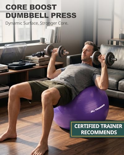 Trideer Yoga Ball for Exercise, Pilates, Core & Balance Training, Stability Ball for Pregnancy & Birthing Prep, Physical Therapy, Daily Stretching, Office Chair for Active Sitting, Quick Pump Included - color: Purple, size: L(23-26ines/58-65cm)