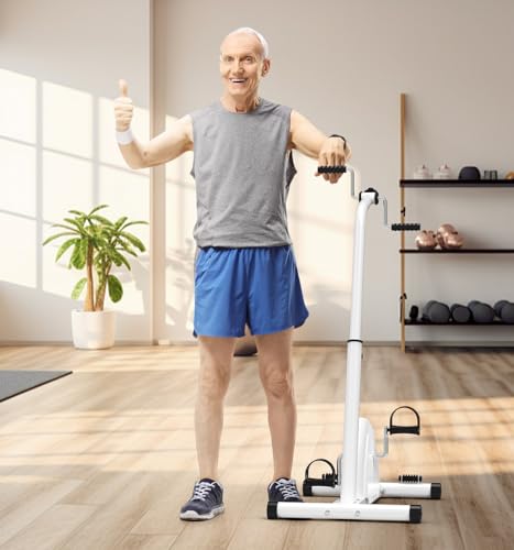 HOMGIM 2-in-1 Pedal Exerciser for Arms & Legs – Adjustable Resistance Sit-Down Bike for Seniors, Stroke Recovery & Physical Therapy – Portable Under Desk Knee Peddler for Home Rehab（White）