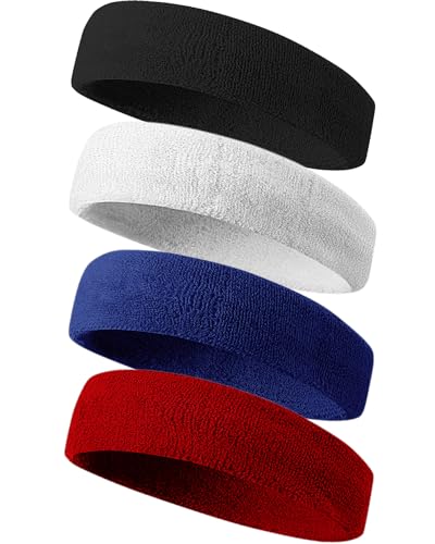 Tanluhu Sweatbands Sport Headbands for Men & Women,Terry Cloth Sweat Band for Tennis, Running, Basketball, Working Out, Exercise- Athletic Sweat Cotton Headband Outdoor - color: Black/White/DPBlue/Maroon