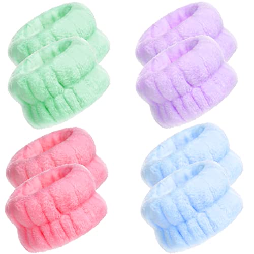 Chuangdi 4 Pairs Wrist Bands for Washing Face Wrist Spa Microfiber Wash Towel Band Scrunchies Absorbent Wristbands Sweatband for Women Prevent Liquid from Spilling(Pastel Colors) - color: Pastel Colors