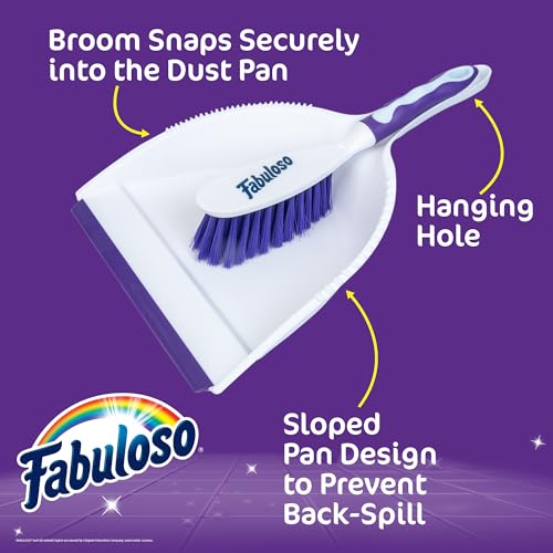 Fabuloso Brush and Dustpan Set Compact Hand Broom Floor Sweeper with Snap-Together Storage and Hanging Hole Quick Sweeping for Kitchen Bathroom Office and Car White and Purple Single Set - size: Brush & Dustpan