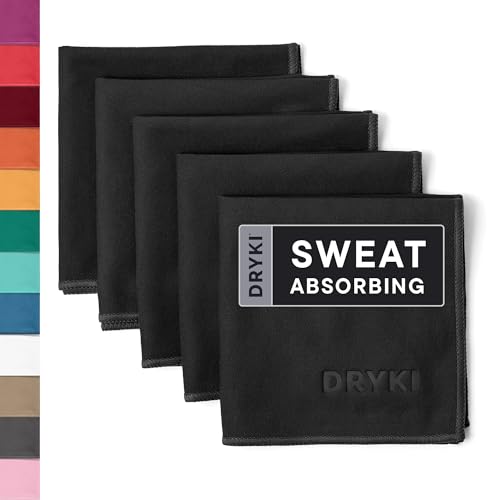 DRYKI Sweat Absorbing Handkerchiefs - The Original Quick-Dry Microfiber Sweat Rags & Towels for Face, Hands, & Body - Perfect for Gym, Sports, and Work (Black: 5 Pack) - color: *Black