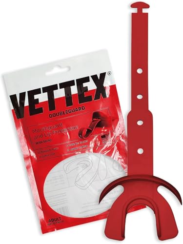 Vettex DoubleGuard Mouth Guard with Lip Protection, Scarlet Red | Football, Lacrosse, MMA, Boxing, Adjustable Helmet Strap, Braces Friendly, 2 Breathing Channels, NCAA & NFHS Certified - color: Scarlet Red