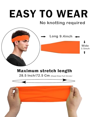 Headbands for Men & Women, Sweat Headband Non-Slip Sweatband Sports Running Cycling Yoga Basketball Workout Football Training - color: Orange Pack