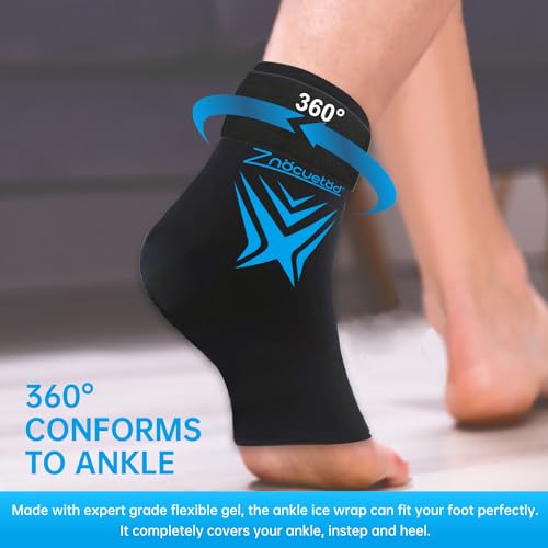 Ankle Ice Pack Wrap for Swelling, Reusable Foot Heel Gel Ice Pack for Injuries Sprained, Hot Cold Therapy Sock Compression for Plantar Fasciitis Pain Relief, Achilles Tendonitis - style: Ankle-Black