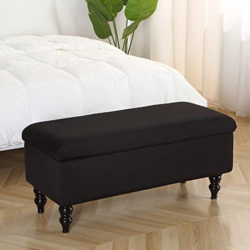 ANWUCHEN Ottoman Cover Rectangle, Stretch Storage Ottoman Cover-Jacquard Ottoman Covers Slipcover Rectangle-Removable Storage Bench Cover Folding Ottoman Covers with Elastic Bands Ties,Black Medium - color: Black, size: 35"D x 16"W x 15"H