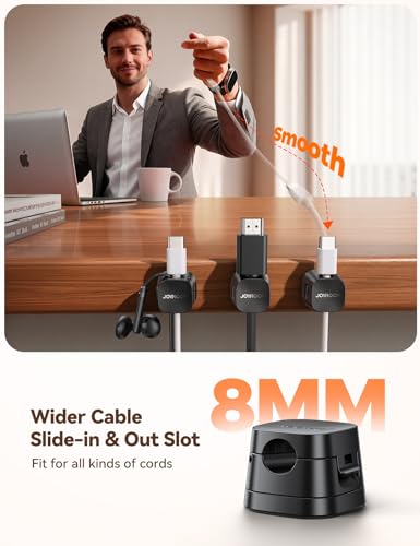 JOYROOM Detachable Magnetic Cord Organizer w/Secure Snap-Lock, 2-in-1 Adhesive& Magnetic Cable Clips, Auto-Fit Spring Management for φ1.5~8mm Cables, Under Desk Nightstand Home Office Car Wire Keeper - color: Black