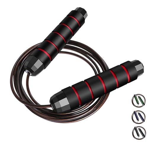 MRX BOXING & FITNESS Speed Jump Rope for Men, Women & Kids Tangle-Free Adjustable Steel Cable with Smooth Ball Bearings, and Comfortable Foam Handles for Full-Body Workouts - color: Red