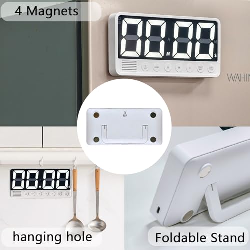 Digital Kitchen Timer - 7.1” Extra Large Display LED Magnetic Rechargeable Countdown/Up Timer, with 6 Alarms 4 Levels Volume Memory Function for Cooking, Classroom, Office, Home Gym (White) - color: White