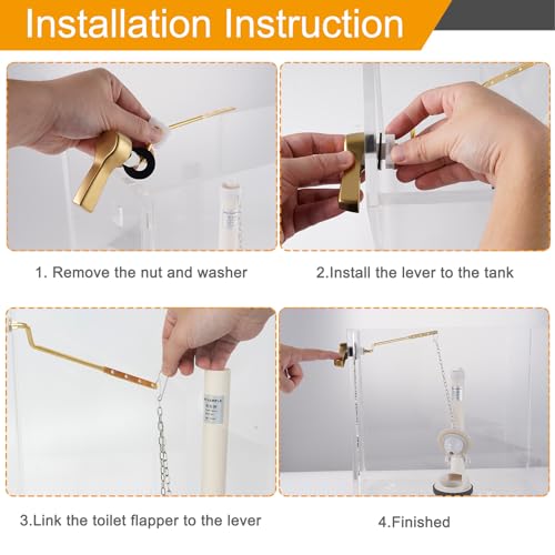 Hibbent Universal Metal Side Mount Toilet Handle Replacement Kit, Brass Toilet Flush Tank Lever with Stainless Steel Flapper Chains for Most Toilets, Brushed Gold - color: Brushed Brass, style: Side Mount
