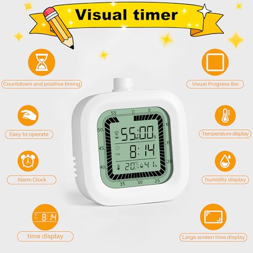 4 in 1 Visual Digital Visual Timer Battery Operation Alarm Clock with Humidity Temperature Monitor Magnetic Wall Mount Kitchen Study Timer for Classroom Office Bedroom Pink - color: Pink