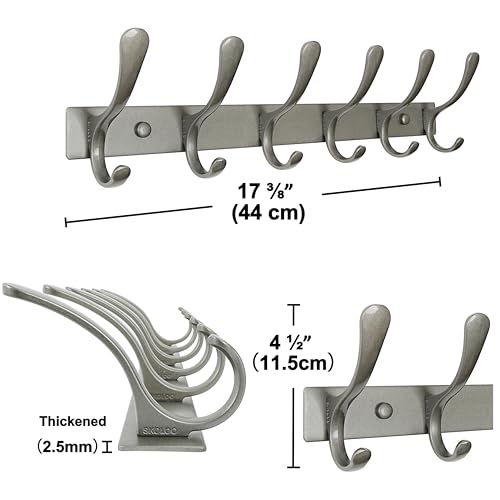 SKOLOO Coat Rack Wall Mounted - 6 Hooks, Pack of 2, Heavy Duty, Stainless Steel, Metal Wall Hanger, Sturdy Coat Hooks for Hanging Coats, Jacket, Clothes, Hat, Matte Grey - color: Matte Grey, size: 6 Hook(2 Pack)