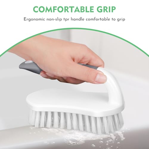 SetSail Scrub Brush, Heavy-Duty Scrub Brushes for Cleaning Grey White | Heavy-Duty Scrub Brushes for Cleaning Shower, Bathroom, Carpet, Kitchen and Bathtub Scrubber - 4 Pack - color: Grey White, size: 4-pack