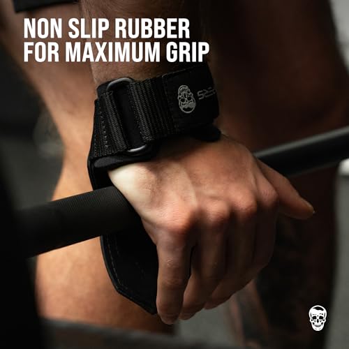Gymreapers Weight Lifting Grips (Pair) for Heavy Powerlifting, Deadlifts, Rows, Pull Ups, with Neoprene Padded Wrist Wraps Support and Strong Rubber Gloves or Straps for Bodybuilding - color: Black, size: Small