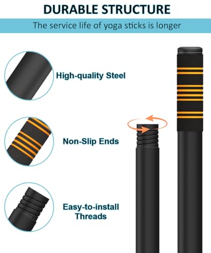 Queension 5ft Adjustable Yoga Stick Made of Sturdy Alloy Steel, Stretching & Mobility Stick with Non-Slip Foam-Sleeveds, Exercise Fitness Pole for Balance & Pilates - color: Black