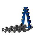 CAP Barbell 150 LB Coated Hex Dumbbell Weight Set with Vertical Rack | Multiple Options - color: Blue Rack, style: 12-Sided Black Handle