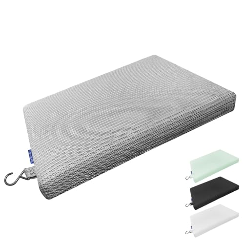 Gooo&Ma Shower Cushion, Non-Slip Air Fiber Bath Pad, Grey | Waterproof, 3D mesh quick-dry, hook, for shower bench/chair, elderly & pregnancy, 16"x12"x2", washable - color: Gray