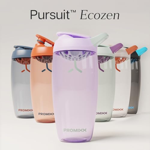 Promixx Pursuit Protein Shaker Bottle, 32 oz Silent Snap-Fit Shaker Cup for Lump-Free Shakes, Leak-Resistant Ecozen Gym Bottle with Measurement Marks for Fitness, Travel, Lilac - color: Lilac, style: 32oz