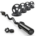 RitFit 2 Inch EZ Curl Bar with Weights, 350LBS Capacity Olympic Barbell for Bicep & Triceps, Home Gym Strength Training - style: Black(with 85LB Weights and Collar)