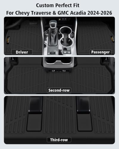 Floor Mats for Chevy Traverse 2024-2026 & GMC Acadia 2024-2026 & Buick Enclave 2025-2026 (Only 7 Seats) All Weather TPE Set Cargo Liner Door Sill Protectors Accessories, Black - size: For GMC Acadia 7 seats 2024-2026