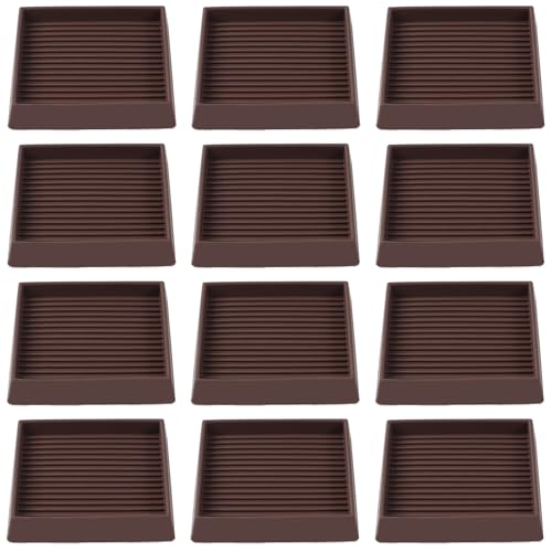 Jayen Non Slip Furniture Caster Cups Coasters Pads for Hardwood Floors, 3x3 | prevent furniture from Sliding, rubber, heavy duty, floor protection, keep furniture in place - size: 12 Pcs Brown