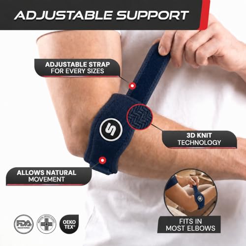 Sleeve Stars Tennis Elbow Brace for Men & Women, Elbow Brace for Tendonitis, Tennis Elbow Strap, Golfers Elbow Brace, Elbow Support Wrap for Tennis Elbow Relief, Fits 9"-23" (Single/Navy Blue) - color: Navy Blue