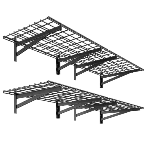 4 Pack 2x3ft Garage Wall Shelves, 24x72 inch Heavy Duty Garage Shelving Wall Mounted Garage Storage Rack, 1400lbs Load Capacity Floating Metal Shelf, Black - size: 4 pack-2x3ft