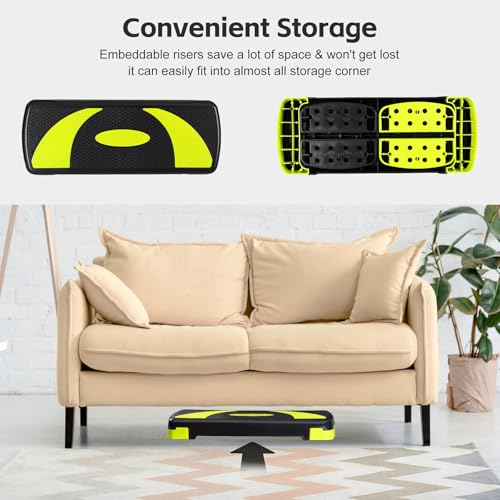 LEMY Adjustable Workout Aerobic Stepper, Exercise Step Platform for Home, Fitness, Gym, Strength Training - color: Black/Yellow