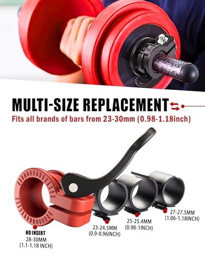 Narrow Barbell Clips 2.5cm Width for Olympic Bars, 0.9-1.18inch Adjustable Weight Clamps, Quick Release Locking Collars for Weightlifting - color: Black+Brown