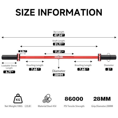 Ceramic Olympic Barbell 4/5/6FT – Short 2" Bar for Home Gym | Alloy/A3/45 steel. 400-500LB. 28mm knurled grip. Brass bushings. Squat, bench, deadlift, hip thrust. Fits standard plates. - color: Red, size: 4FT-400LBS
