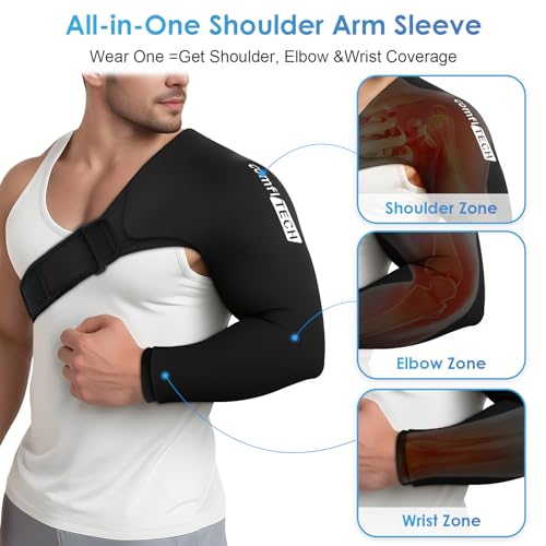ComfiTECH Shoulder Arm Ice Pack Wrap for Pitchers, Ice Arm Sleeve for Volleyball Player, Athletes, Flexible Cold Application for Throwing Recovery, Elbow Joint and Muscle Relaxation & Daily Use, XL - size: Extra Large