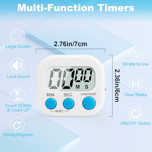 6 Pack Digital Kitchen Timer Multi-Function Magnetic Timers Classroom Timer for Kids Loud Alarm Big LCD Display Electronic Count Up Countdown Timers for Cooking, Classroom, Exercise, Meeting, White - color: White