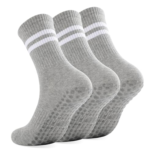 loudashuaiqi Grip Pilates Socks Non Slip Athletic Yoga Socks with Grips for Women Grippy socks for Hospital Workout Barre - style: 3pair Grey