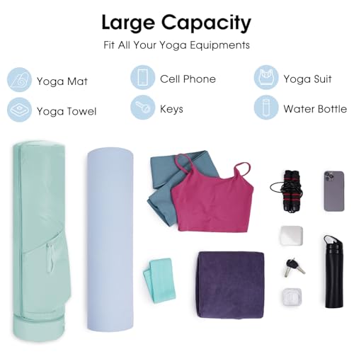 sportsnew Yoga Mat Bag, Full Zip Cargo Yoga Mat Carrier Bag with Drawstring Water Bottle Pocket and Bottom Wet Pocket, Exercise Yoga Mat Carrier Holder Multi-Functional Storage Bag Patent Pending - color: Mint Green, size: Medium pocket