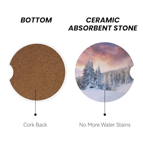 Winter Landscape Snow Car Coasters for Cup Holders, 2 Pack Absorbent Ceramic Drink Cup Coaster for Women Men, Auto Interior Accessories - color: T14