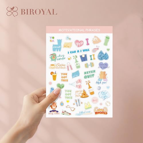 BIROYAL 12 Sheets Workout & Fitness Stickers - 1000 Wellness Health Stickers for Women - 9.5”x6.7” - Exercise Sticker for Fitness Planner, Workout Journal - Perfect for Weight Loss, Exercise Goals