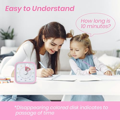 Yunbaoit Unicorn Visual Timer for Kids, Silent 60-min Countdown Timer, Pink | Protective Case, No Ticking, Mute and Ringing Alarm Available, Time Management Tool, Low Power Reminder, for Study,Game,Work - color: Pink Unicorn