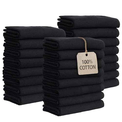 GREEN LIFESTYLE Black Bleach Proof Towels Bulk Sets 100% Cotton 16' X 25' Premium Spa Quality, Super Soft and Absorbent for Gym, Pool, Spa, Salon and Home 24 Pack - color: Cotton Black, size: 24 pack
