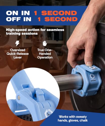 Lock-Jaw Barbell Collars Sport Olympic Barbell Clamps 2 Pcs – Heavy Duty Bar Clamps for 2” & 50mm Olympic Bars – Secure Weight Bar Clamps for Strength Training & Home Gym Accessories – Light Blue - color: Light Blue