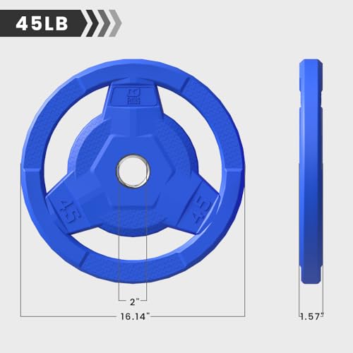 Color Coded 2-Inch Rubber Coated Olympic Grip Plate for Barbell,Solid Cast Iron Weight Plates for Strength Training, Weightlifting, Home Gym, 2.5/5/10/15/25/35/45 LB, Single and Pair - color: 45LB-PAIR
