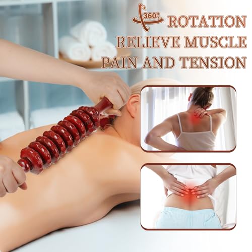 Liitrton Manual Wooden Massage Roller Stick for Legs, Body Roller, Red | Wood Therapy Massage Tools for Trigger Points Relief, Sore Muscle Recovery - color: Red Straight-9-wheel