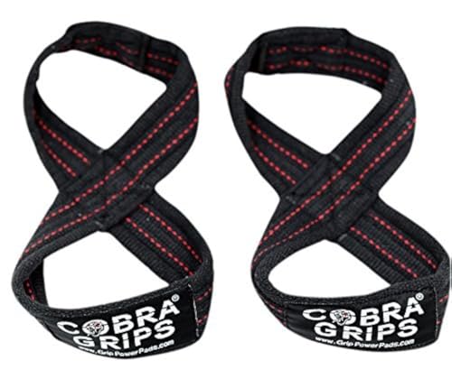 Deadlift Straps Figure 8 Loop Lifting Straps The #1 Choice for Power Lifters weightlifters workout Enthusiasts - color: Black with RED Strips, size: 60 cm Up to 6.0" Wrist Circumference