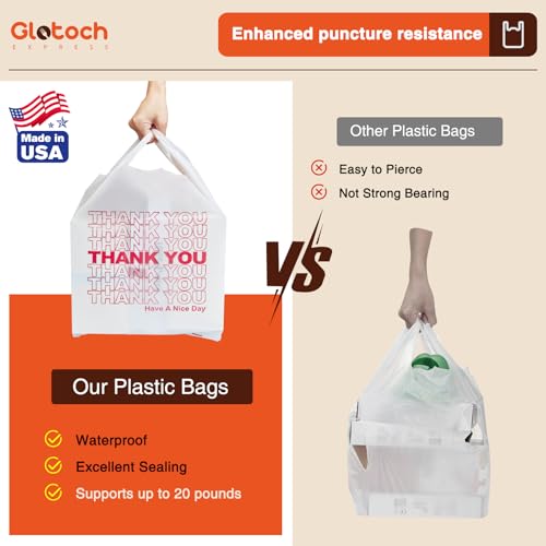 Glotoch (5K) 5000 Count Plastic Thank You Bags for Small Business in Bulk, 11.5 x 6.5 x 21" White Grocery Bags with Handles for Restaurant, Retail,Takeout, Stores, Shopping T-shirt Bag - color: White, size: 5000 Count
