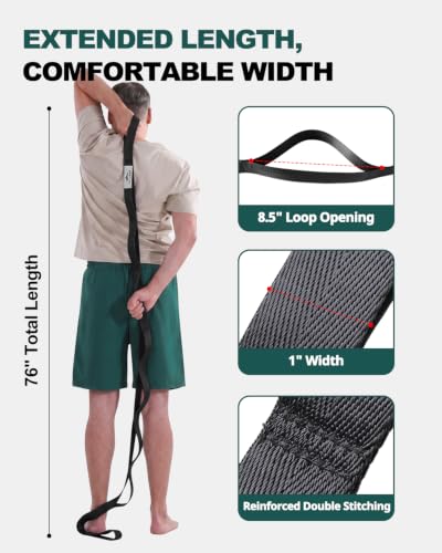 Trideer Non-Elastic Stretching Strap with Loops for Physical Therapy & Rehab, Knee Hip Leg ROM Post-Surgery, Yoga Strap for Stretching, Leg Lifter Strap Mobility Aid, Hamstring Calf Back - color: Black