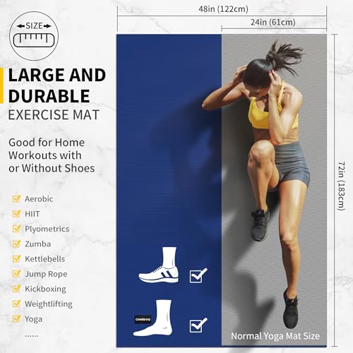 CAMBIVO Large Exercise Mat for Home Workout, 8'x6'/7'x5'/6'x4' (7 mm) Extra Thick Exercise Mat for Home Gym, Shoe-Friendly, Non-Slip Gym Mat for Jump Rope, Weights, Cardio, Fitness - color: 6'*4' Navy Blue