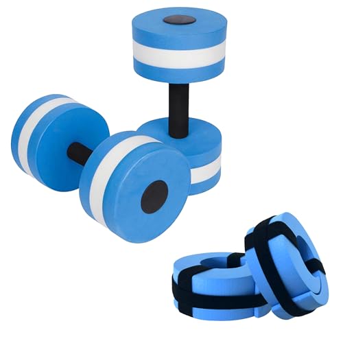Sports Water Weights for Pool Exercise Water Aerobics Equipment Combo Set Aquatic Exercise Dumbbells High Density Aqua Pool Fitness - color: Blue, style: Dumbbells+Water Ankle Weights