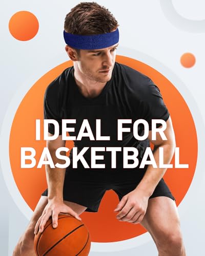 Tanluhu Sweatbands Sport Headbands for Men & Women,Terry Cloth Sweat Band for Tennis, Running, Basketball, Working Out, Exercise- Athletic Sweat Cotton Headband Outdoor - color: Black/White/DPBlue/Maroon