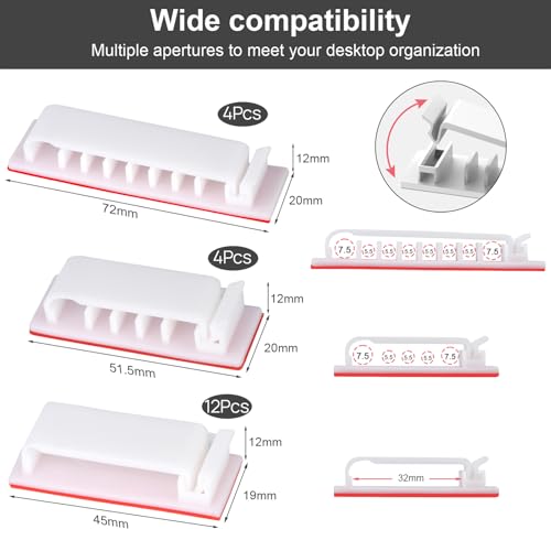 Cable Management Clips, 20Pcs Cable Organizers Wire Clips Cord Holder for TV PC Ethernet Cable Desk Home Office (White) - color: White