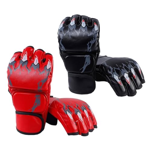 Generic 2 Pairs MMA Gloves Martial Arts Bag Gloves Boxing Fight Gloves Kickboxing Gloves for Sparring - color: Red and Black